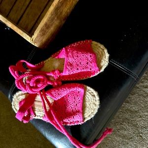 Pink lace up sandals. Wide width
